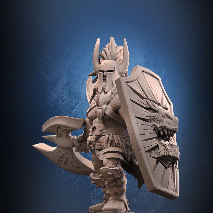 Hagall: Armored Dwarf Barbarian Miniature - Dragun Studios RPG