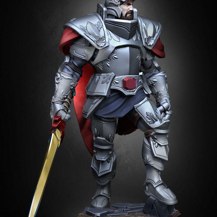 Armored Knight King Miniature – Fantasy RPG Boss Figure (32mm/75mm Scale)