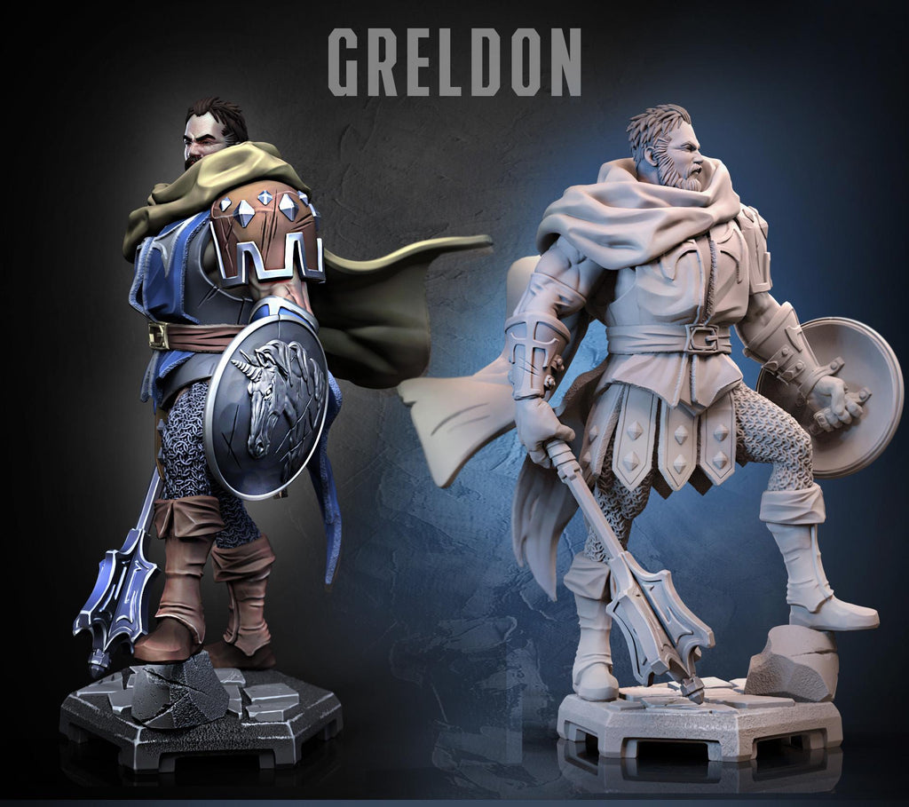 Greldon – Veteran Shieldbearer – Dragun Studios – 32mm or 75mm Scale – Tabletop RPGs – D&D – Pathfinder