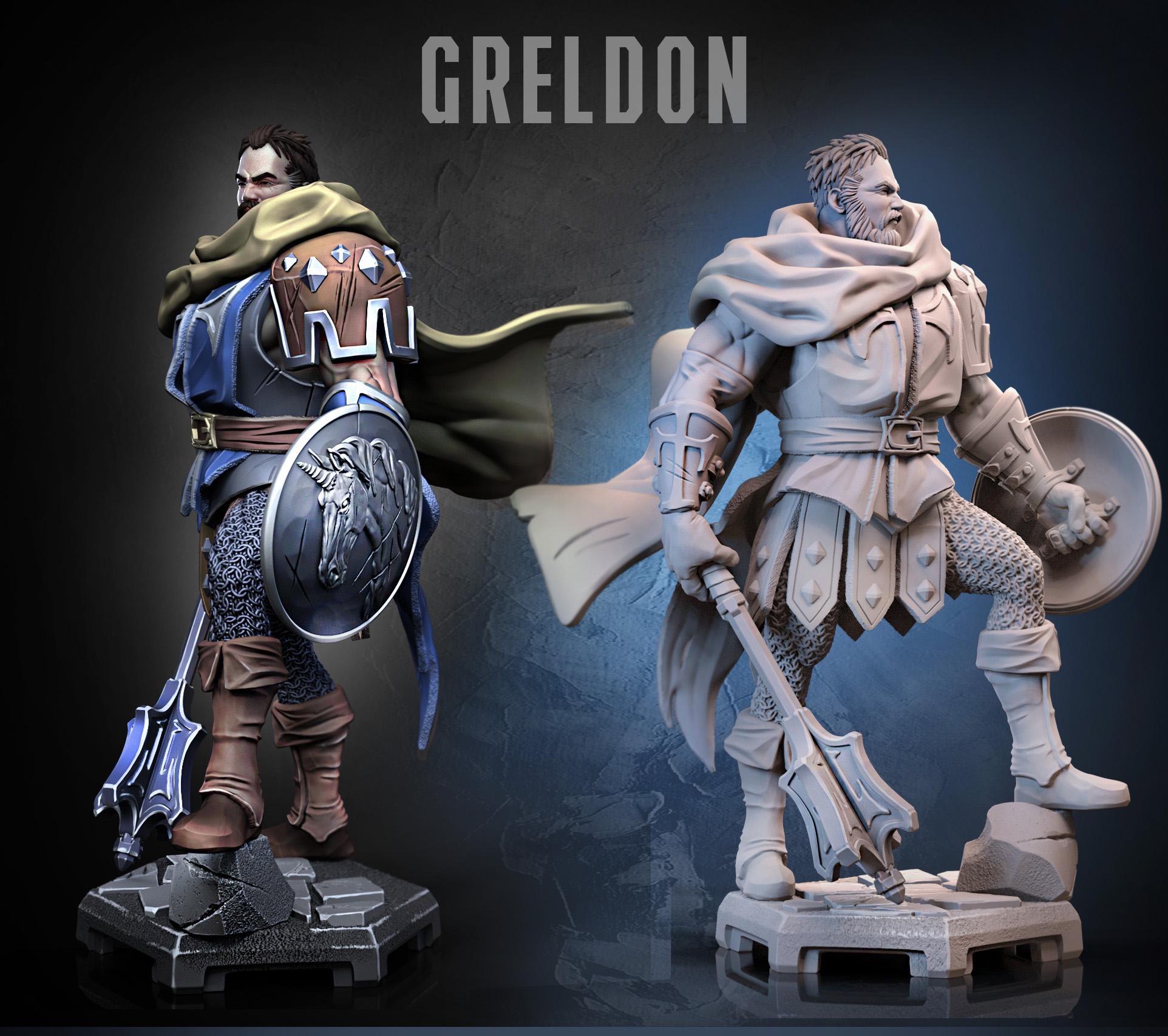 Greldon – Veteran Shieldbearer – Dragun Studios – 32mm or 75mm Scale – Tabletop RPGs – D&D – Pathfinder