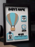 Custom baby announcement frame, hot air balloon keepsake, by GLC3DPrints