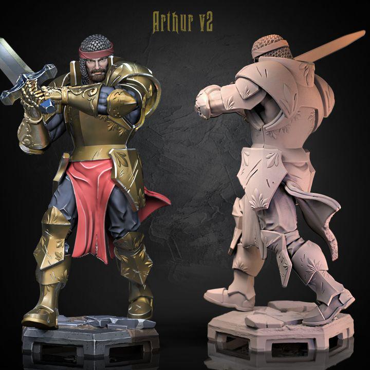King Arthur v2 knight miniature, 32mm and 75mm, by GLC3DPrints