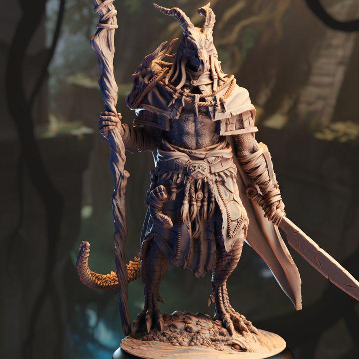 Horzin Ashen-Palm black dragonborn druid miniature, by GLC3DPrints