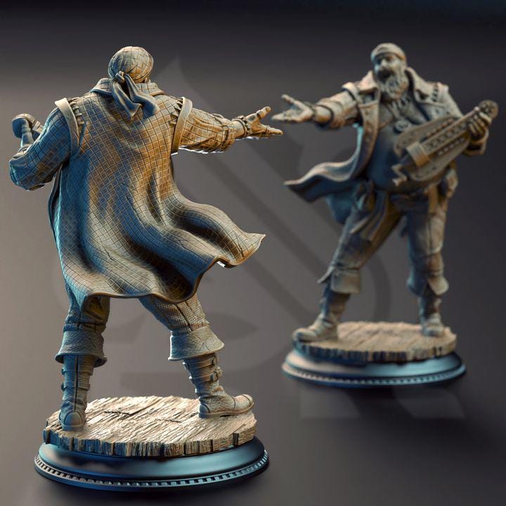 Hurdy Gurdy Pirate Bard Miniature: Bossman Bill, D&D Pathfinder RPG