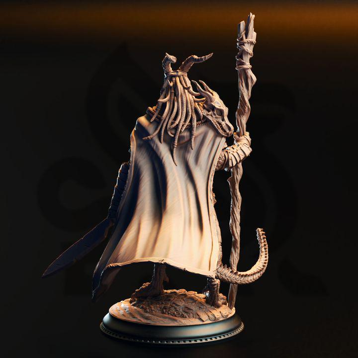 Horzin Ashen-Palm – Black Dragonborn Druid Miniature