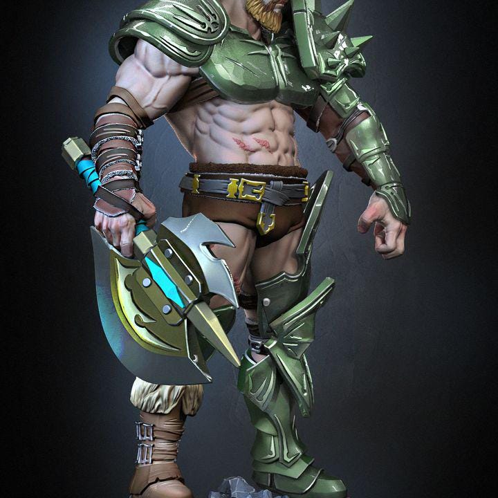 Unique Fantasy Barbarian Hero Miniature | Perce v3 Warrior Figure for Tabletop RPGs | Highly Detailed Resin Model for Painting and Gaming