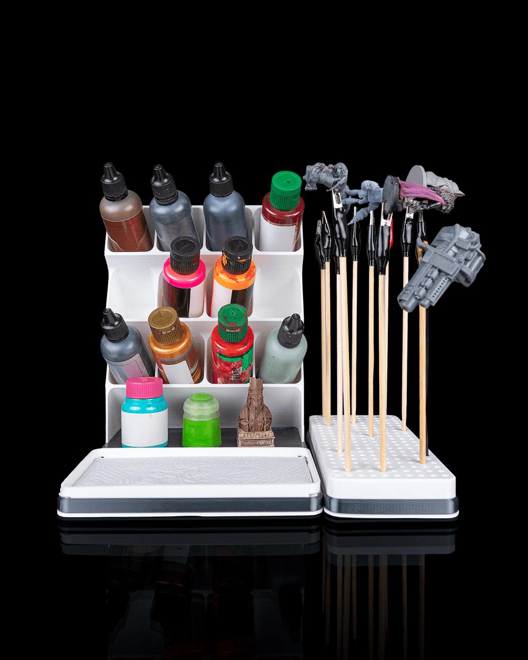 Miniature painting station with paint rack and brush organiser, by GLC3DPrints