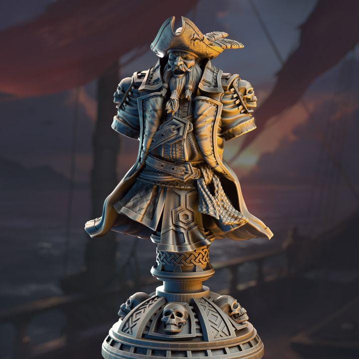 Dwarf pirate captain bust, 120mm fantasy display model, by GLC3DPrints