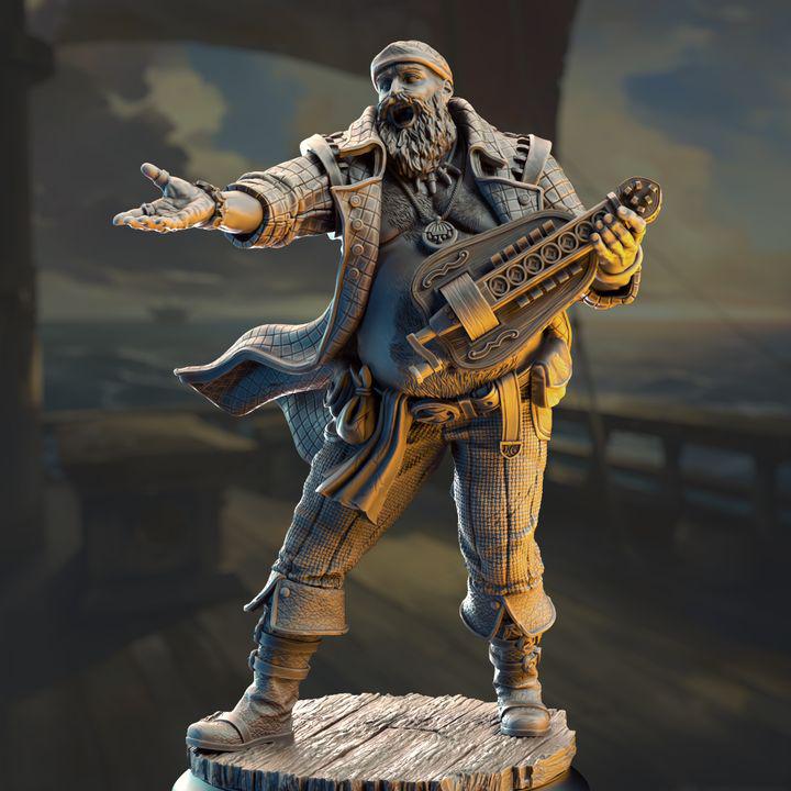 Hurdy Gurdy Pirate Bard Miniature: Bossman Bill, D&D Pathfinder RPG