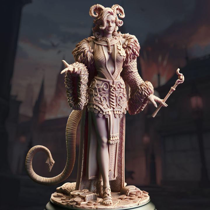 Madame Octavia tiefling sorceress miniature, by GLC3DPrints