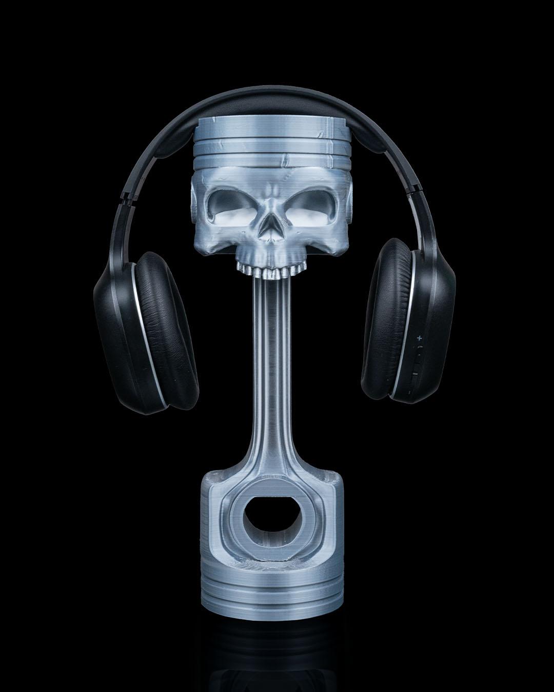 Piston Reaper Headphone Holder – Skull & Piston Headset Stand – 3D Printed PLA – Gamer Desk Accessory