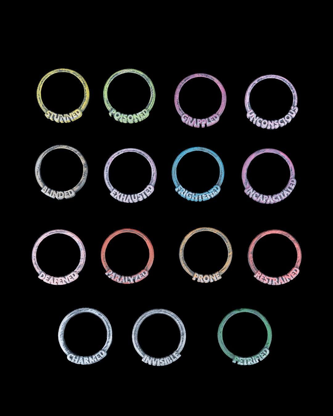 RPG Condition Rings for DND 5e Miniatures, Status Effect Markers for Tabletop Gaming, 3D Printed Dungeon Master Combat Trackers