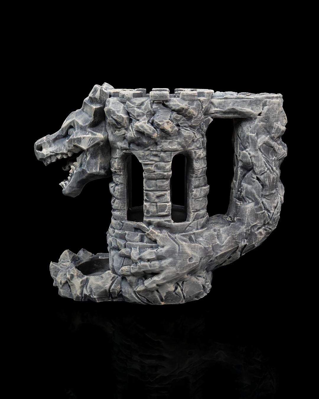 Dragon Fortress Dice Tower and Can Holder | Fantasy RPG Desk Organizer | D&D Gaming Accessories for Tabletop Players | Unique Gift for Gamer