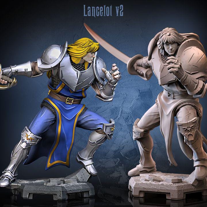 Lancelot V2 knight miniature for D&D tabletop RPG, by GLC3DPrints