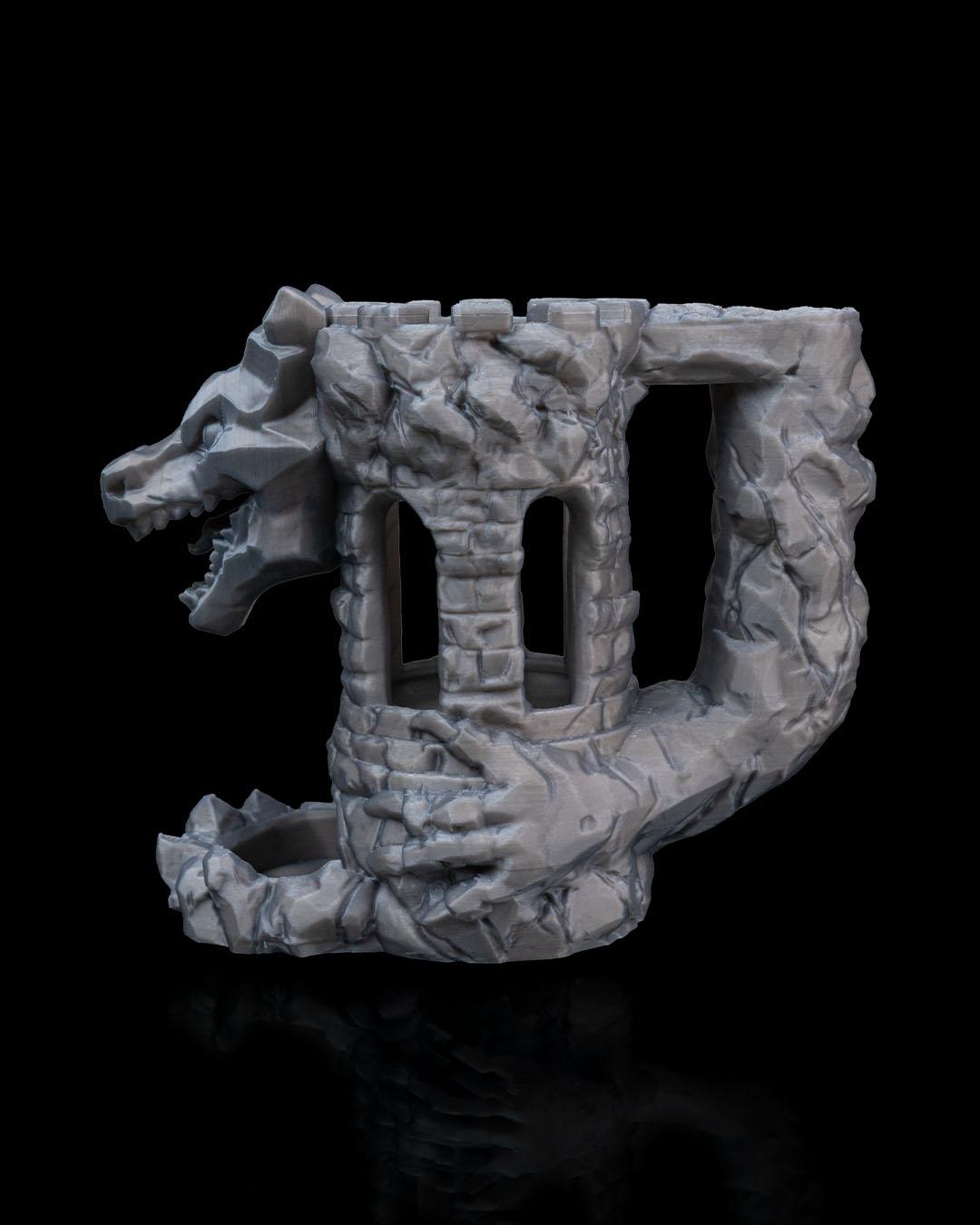 Dragon Fortress Dice Tower and Can Holder | Fantasy RPG Desk Organizer | D&D Gaming Accessories for Tabletop Players | Unique Gift for Gamer