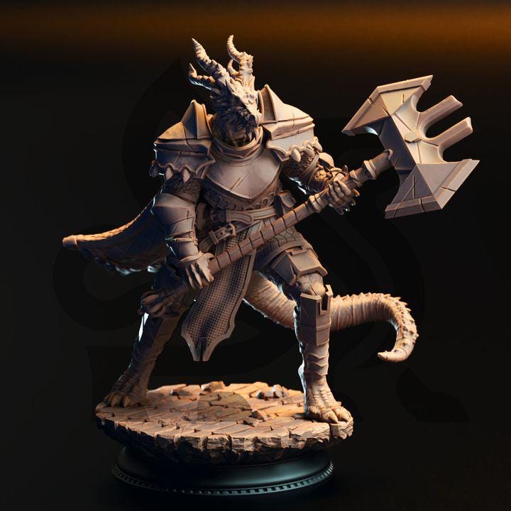 Silver Dragonborn Knights Miniature Set