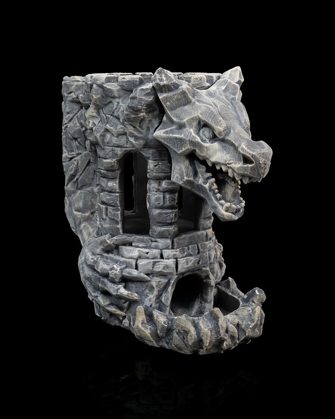 Dragon Fortress Dice Tower and Can Holder | Fantasy RPG Desk Organizer | D&D Gaming Accessories for Tabletop Players | Unique Gift for Gamer