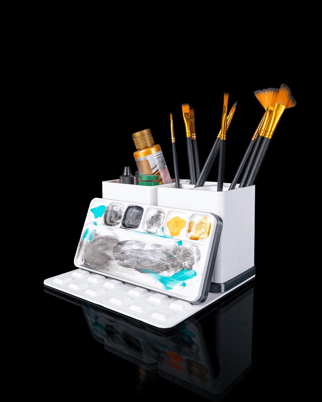 Artist Desk Organizer – Paint Palette & Brush Holder