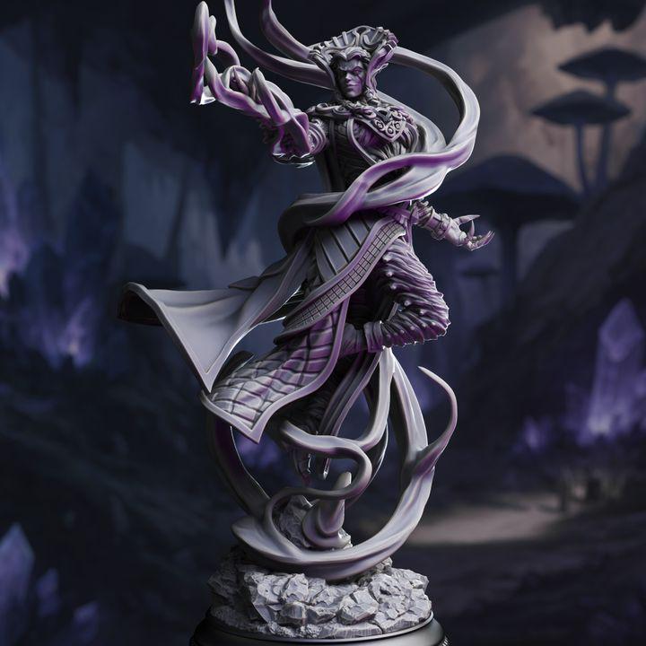 Zarinda planar sorceress miniature, eldritch void mage, by GLC3DPrints