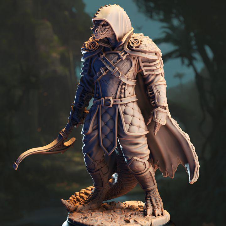 Gelzik Pad-Foot black dragonborn ranger miniature, by GLC3DPrints