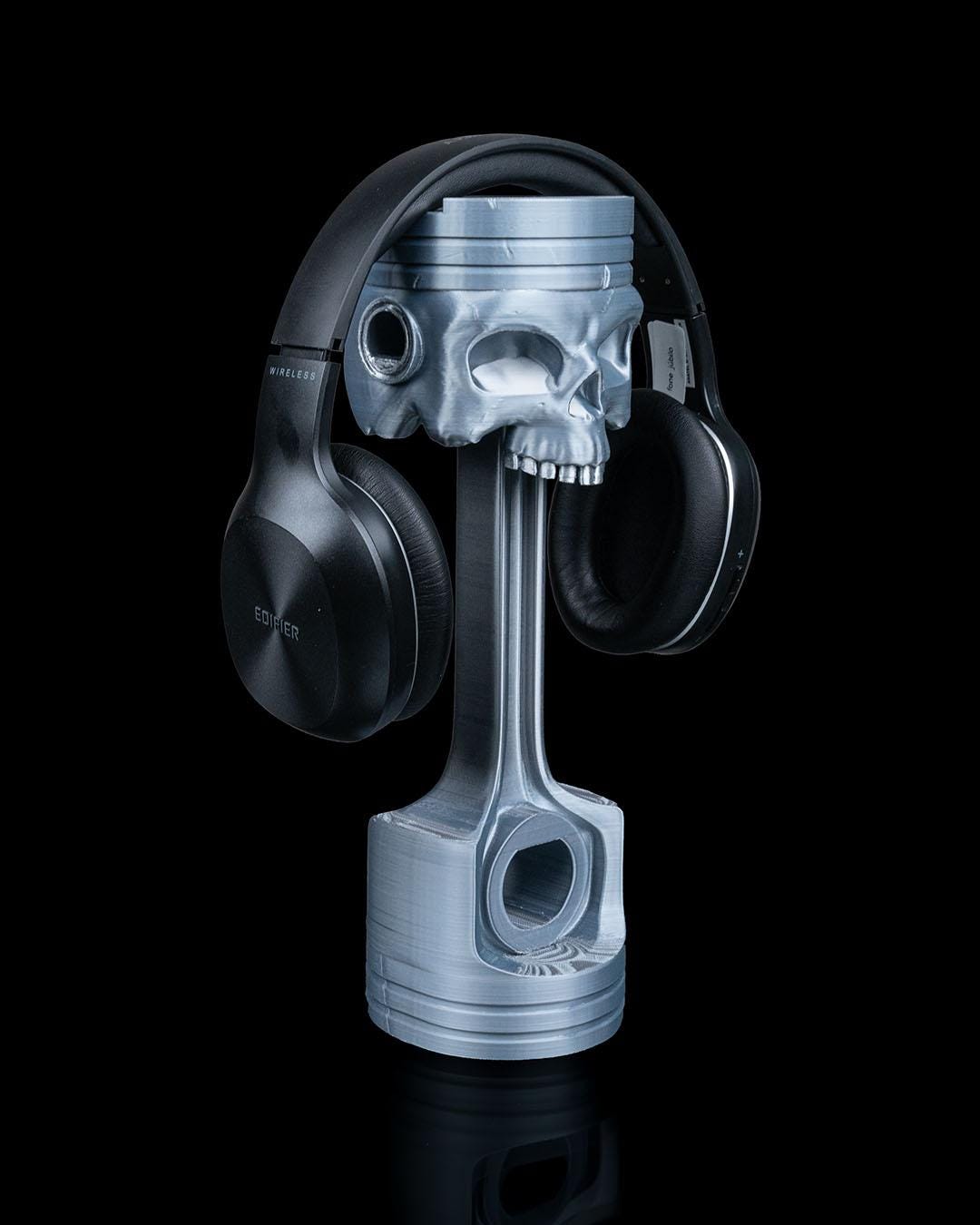 Piston Reaper Headphone Holder – Skull & Piston Headset Stand – 3D Printed PLA – Gamer Desk Accessory