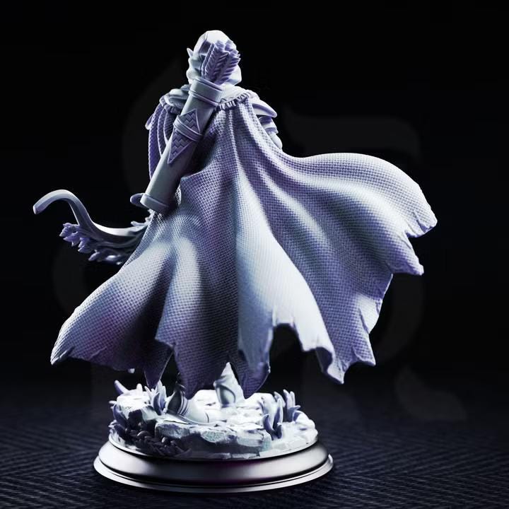 Hooded elf ranger miniature, alternate view