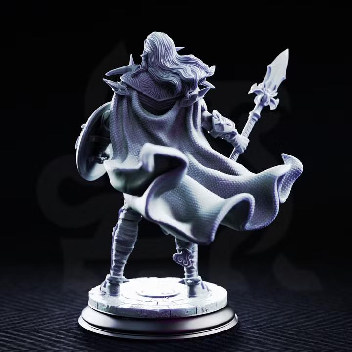 Dark elf warrior miniature, view 3