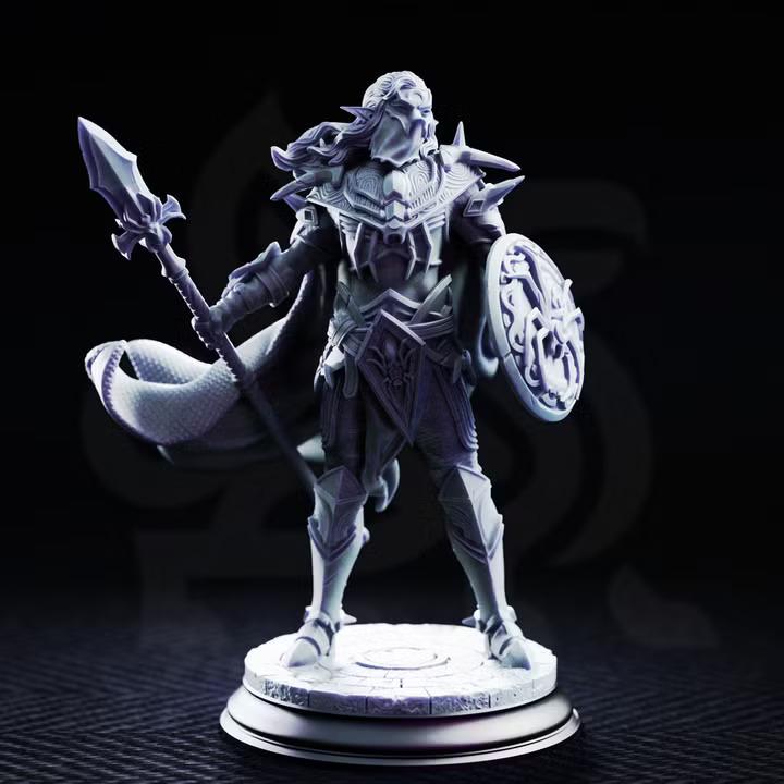 Dark elf warrior miniature, view 2