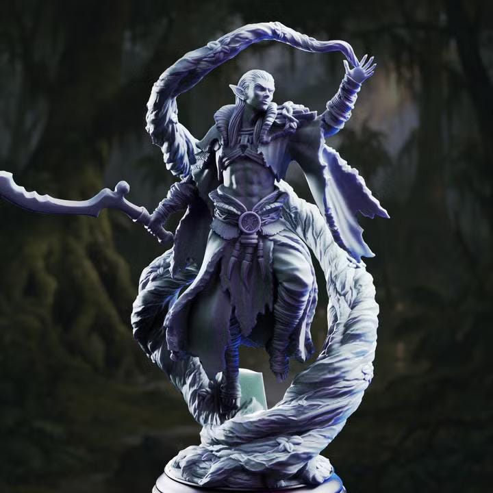 Orathin drow swamp druid miniature, resin printed by GLC3DPrints