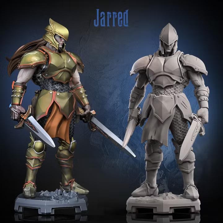 Dual sword armoured warrior miniature, resin printed by GLC3DPrints