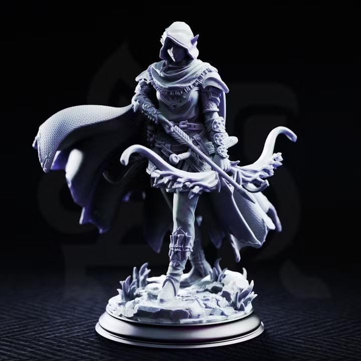 Hooded elf ranger archer miniature, resin printed by GLC3DPrints
