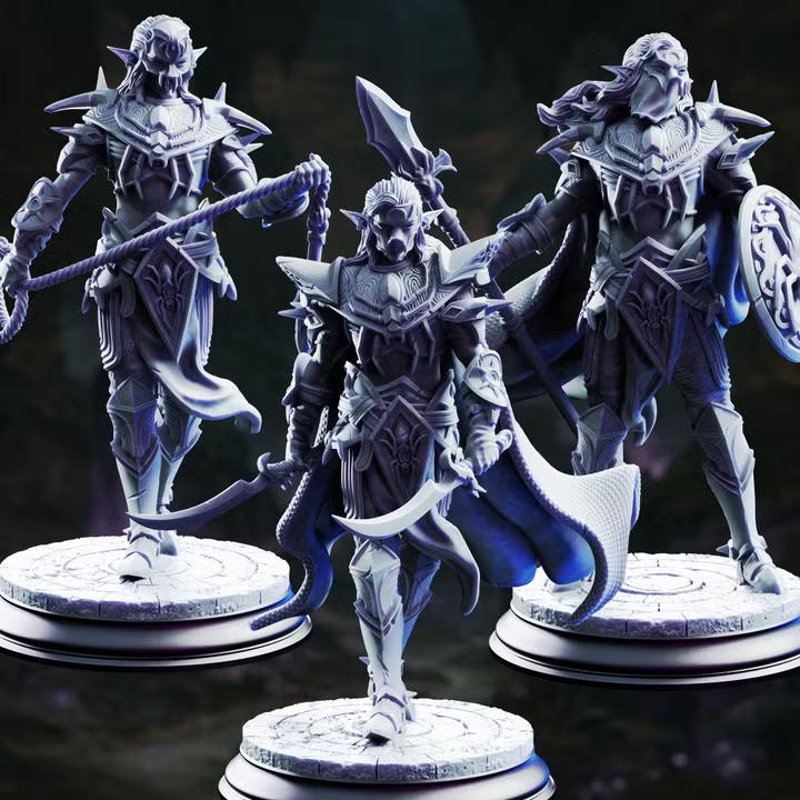 Spider-themed dark elf warrior miniatures, resin printed by GLC3DPrints