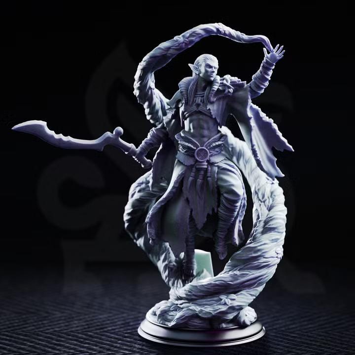 Orathin drow swamp druid miniature, detail view